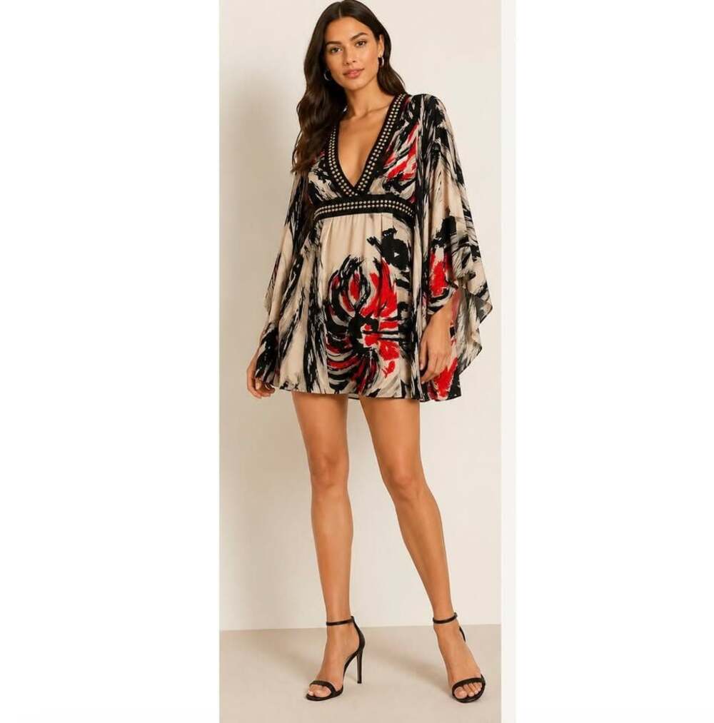 Jenny Packham Studded printed mini dress- cocktail! Small. Mint condition!